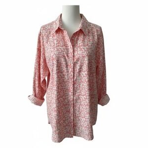 !! SOLD !! Coral Reef 3X Print Roll Tab Sleeve Button Down Shirt Pink‎ White